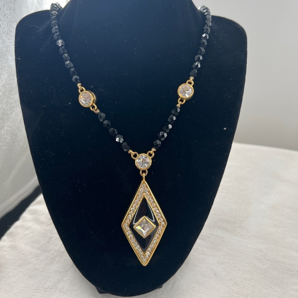 Vintage Monet Diamond Shape Pendant with AB beads and rhinestones